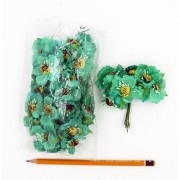Бутоньерка циния, цвет Бирюзовый (Цветок D=45мм, Длина стебля 9см), в одном пучке - 6шт