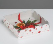 Коробка для упаковки с PVC крышкой "С Новым годом" (13*13*3см)