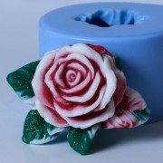 Роза с листочками, силиконовая форма 3D